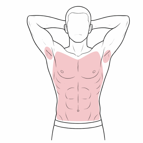 Chest + Abdomen + Underarms. Perfect for active men and athletes. Enhances muscle definition without irritation from shaving.