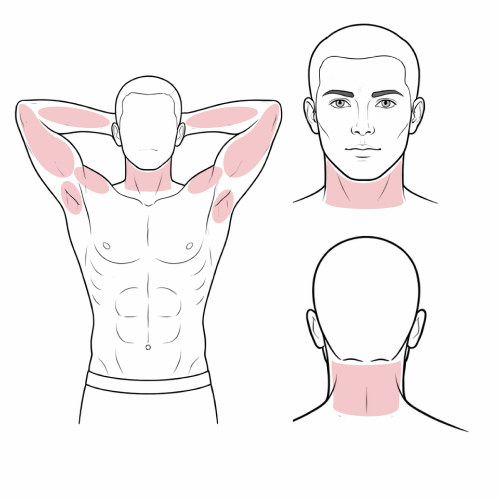 Full Arms + Shoulders + Neck (Front & Back) + Underarms. The “under-the-shirt” package. Clean arms and collar area without daily shaving.